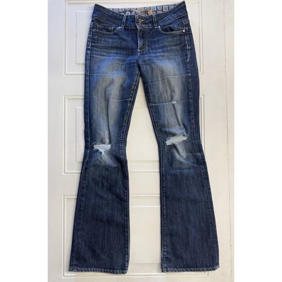 PAIGE Denim - Paige Premium Womens 28x32 Hidden Hills Distressed Bootcut Flare Dark Wash Jeans